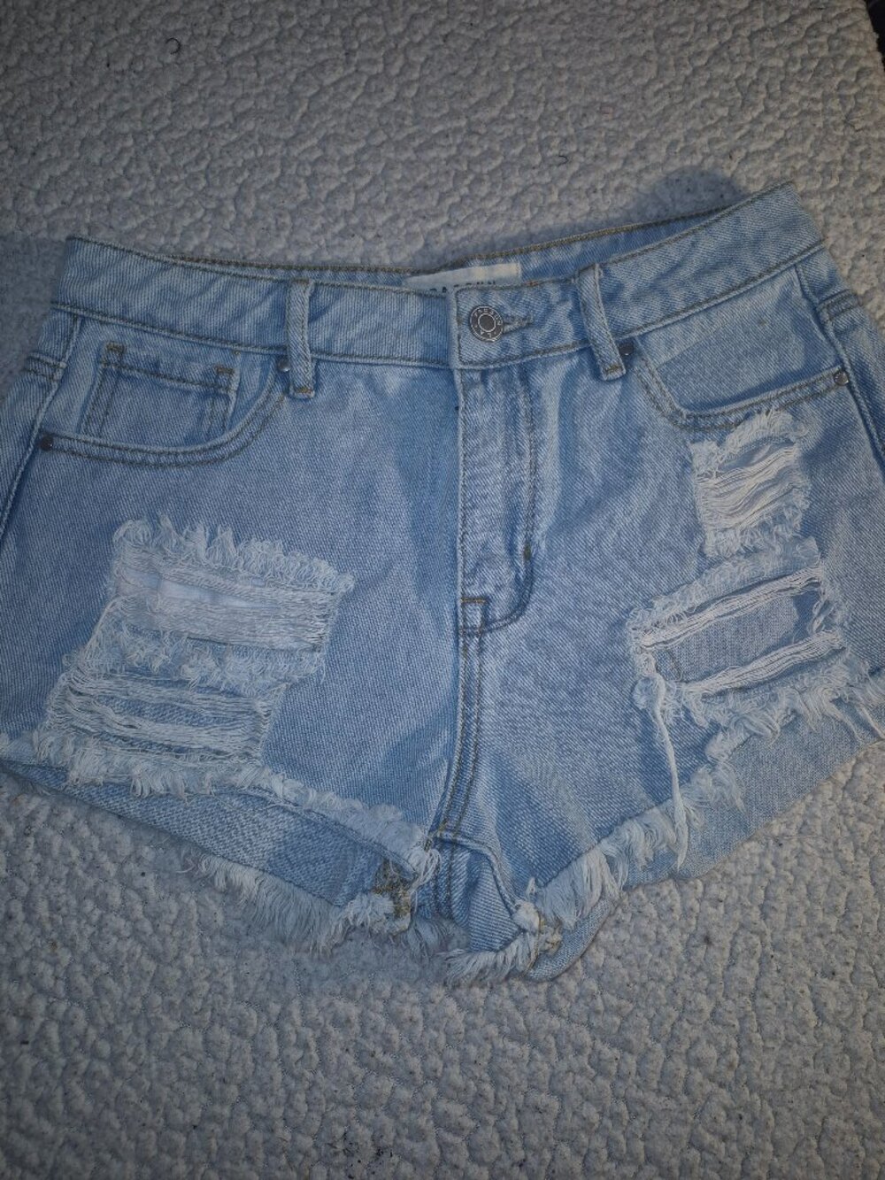 Pacsun distressed denim shorts, light blue, high rise, 25" Waist